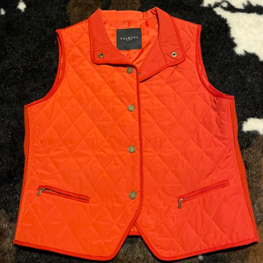 Talbots orange quilted vest medium petite